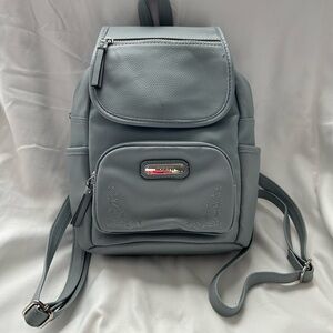 Rosetti Pale Gray Faux Leather Backpack with Silver Plaque